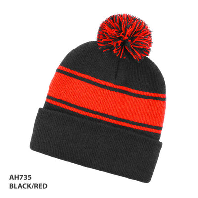 Grace Pom Pom Stripe Beanie - AH735