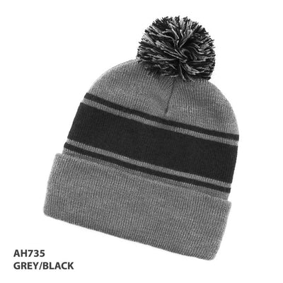 Grace Pom Pom Stripe Beanie - AH735